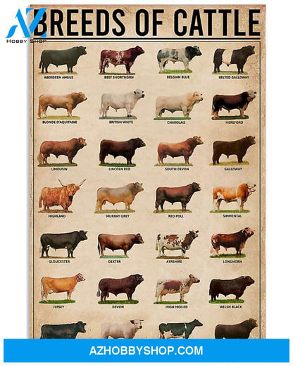 Cow Breeds Vertical Canvas - Wall Decor Visual Art