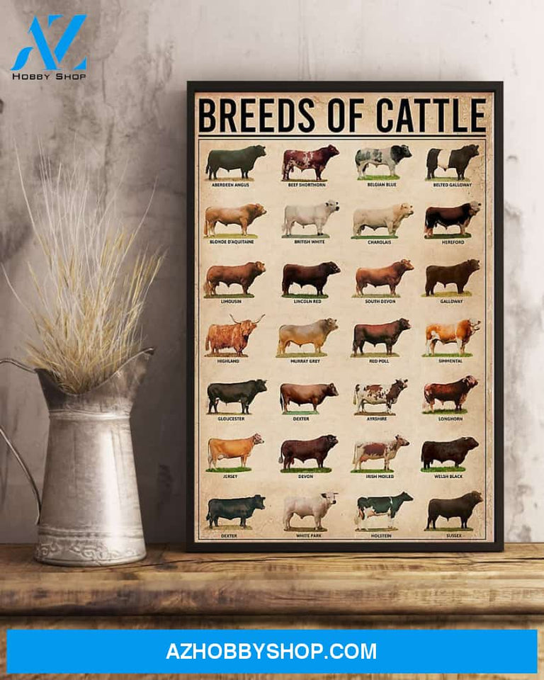 Cow Breeds Vertical Canvas - Wall Decor Visual Art