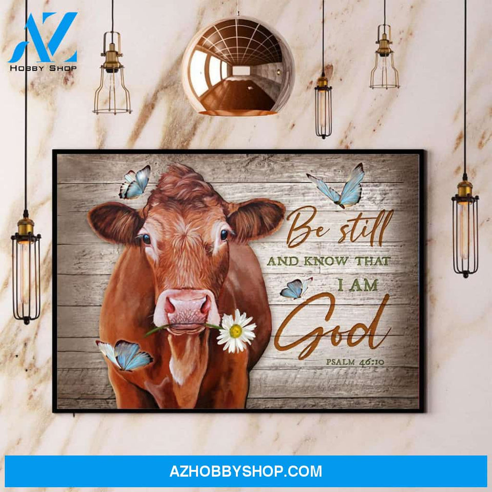 Cow & Butterfly Be Still And Know That I Am God Canvas And Poster, Wall Decor Visual Art