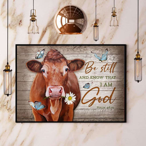 Cow & Butterfly Be Still And Know That I Am God Paper Poster No Frame Matte Canvas Wall Decor