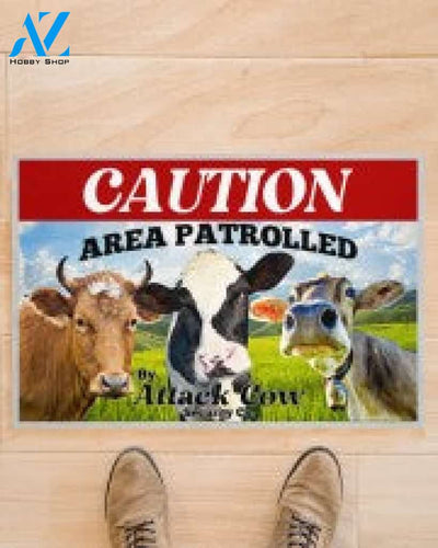 Cow Caution Area Patrolled By Attack Security Doormat