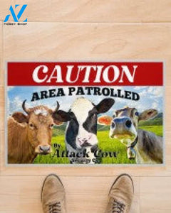 Cow Caution Area Patrolled By Attack Security Doormat