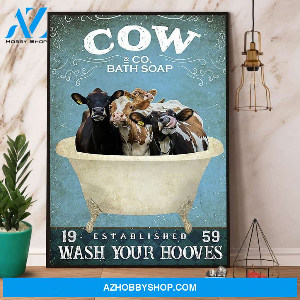 Cow & Co Bath Soap Wash Your Hooves Canvas And Poster, Wall Decor Visual Art
