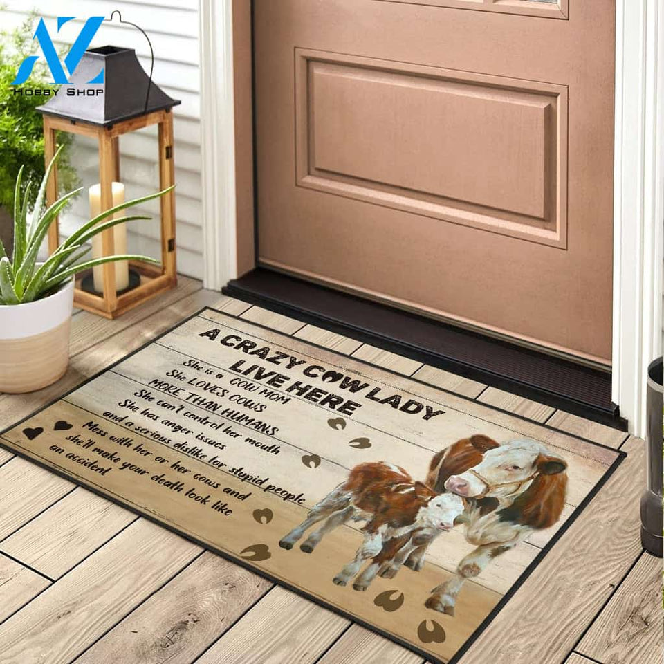 Cow Doormat - A Crazy Cow Lady Live Here Gift For Cow lovers Gift For Friend Family Home Decor Warm House Gift Welcome Mat
