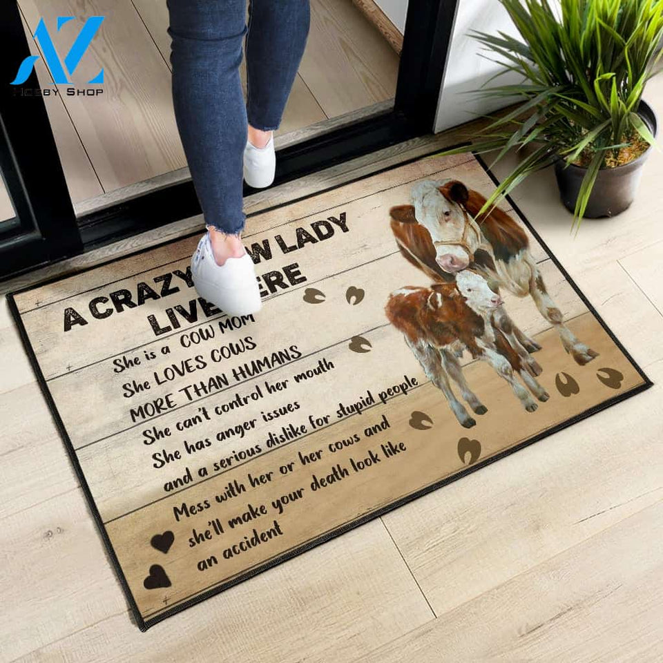 Cow Doormat - A Crazy Cow Lady Live Here Gift For Cow lovers Gift For Friend Family Home Decor Warm House Gift Welcome Mat