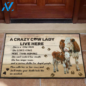 Cow Doormat - A Crazy Cow Lady Live Here Gift For Cow lovers Gift For Friend Family Home Decor Warm House Gift Welcome Mat