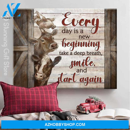 Cow Everyday Is A New Beginning - Matte Canvas, gift for you, gift for cow lover, living room wall art, living room picture
