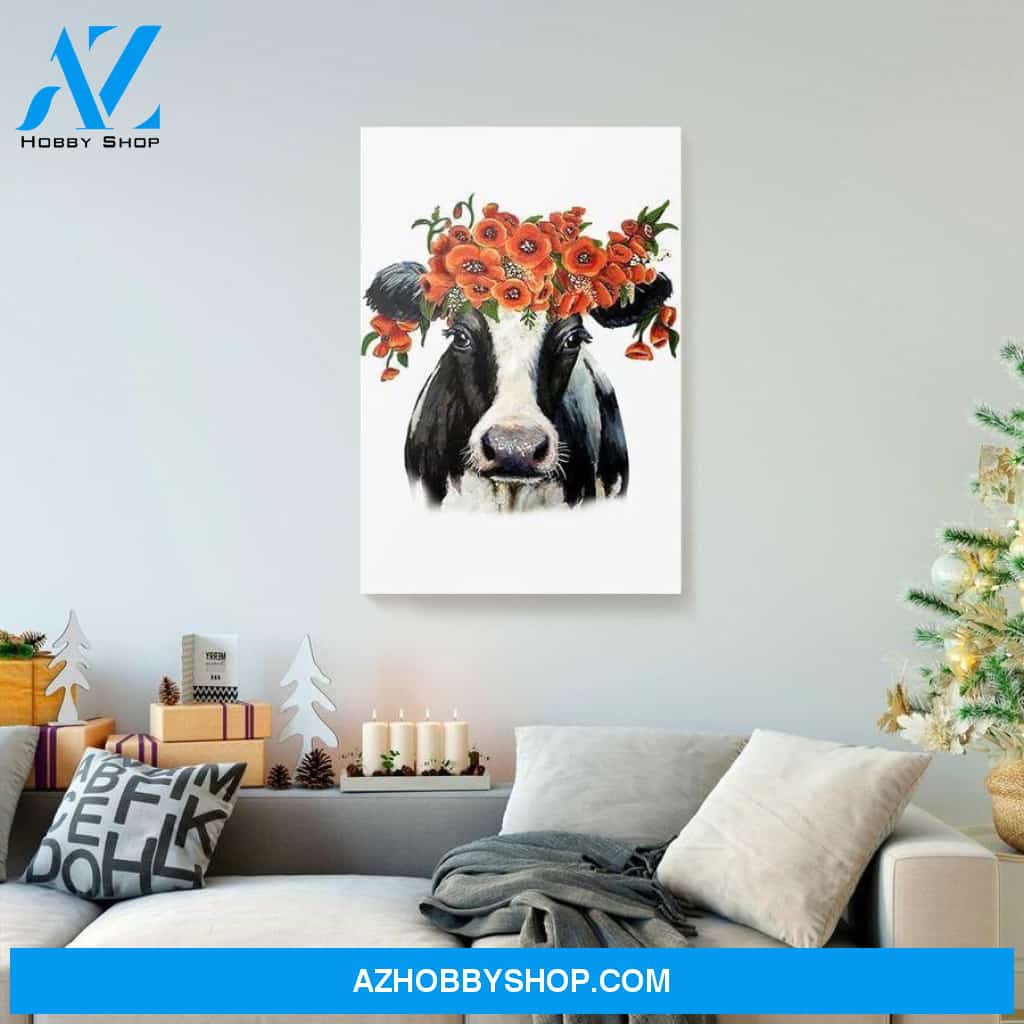 Cow Face Flower Poppy Funny Canvas - Wall Decor Visual Art