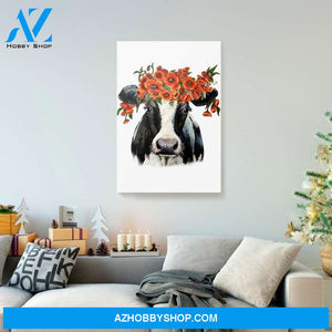 Cow Face Flower Poppy Funny Canvas - Wall Decor Visual Art