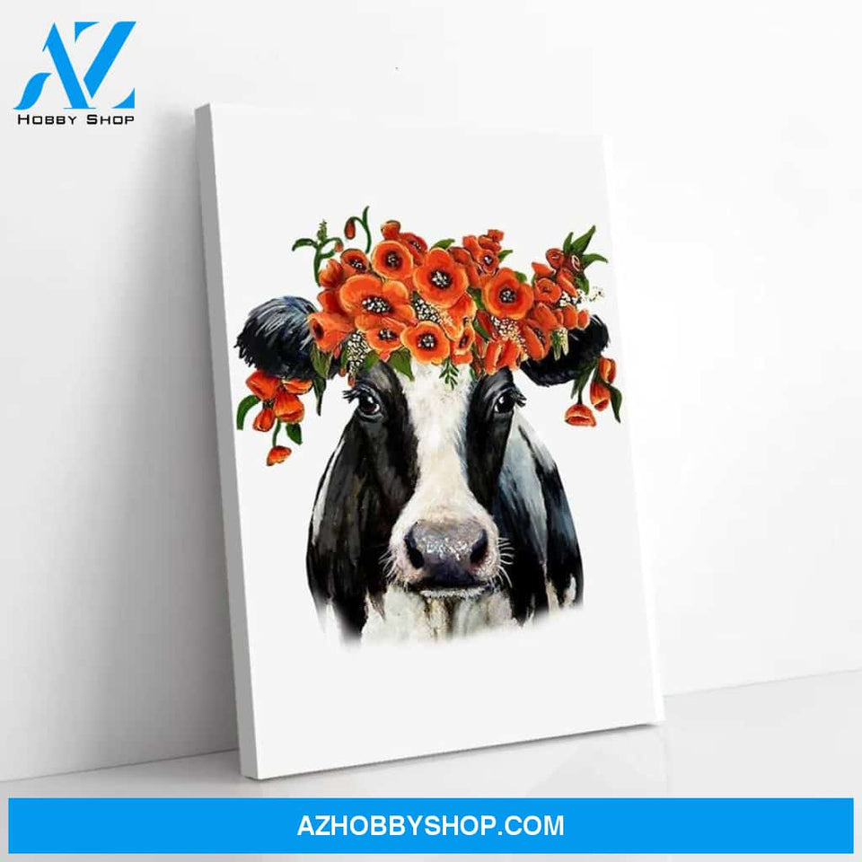 Cow Face Flower Poppy Funny Canvas - Wall Decor Visual Art