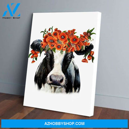 Cow Face Flower Poppy Funny Canvas - Wall Decor Visual Art