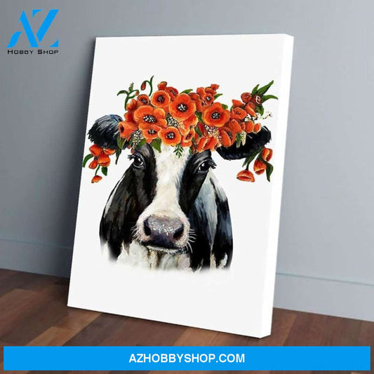 Cow Face Flower Poppy Funny Canvas - Wall Decor Visual Art