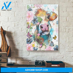 Cow Face Flower Water Color Vintage Canvas - Wall Decor Visual Art