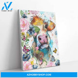 Cow Face Flower Water Color Vintage Canvas - Wall Decor Visual Art
