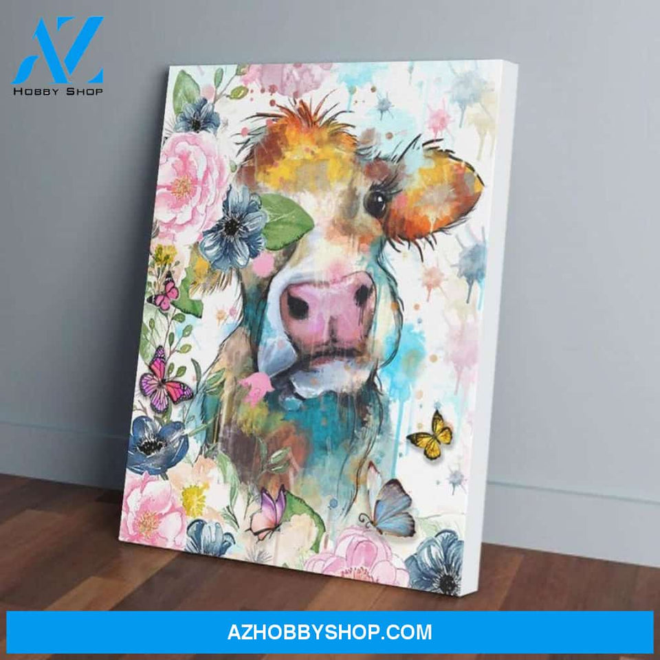 Cow Face Flower Water Color Vintage Canvas - Wall Decor Visual Art