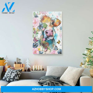 Cow Face Flower Water Color Vintage Canvas - Wall Decor Visual Art