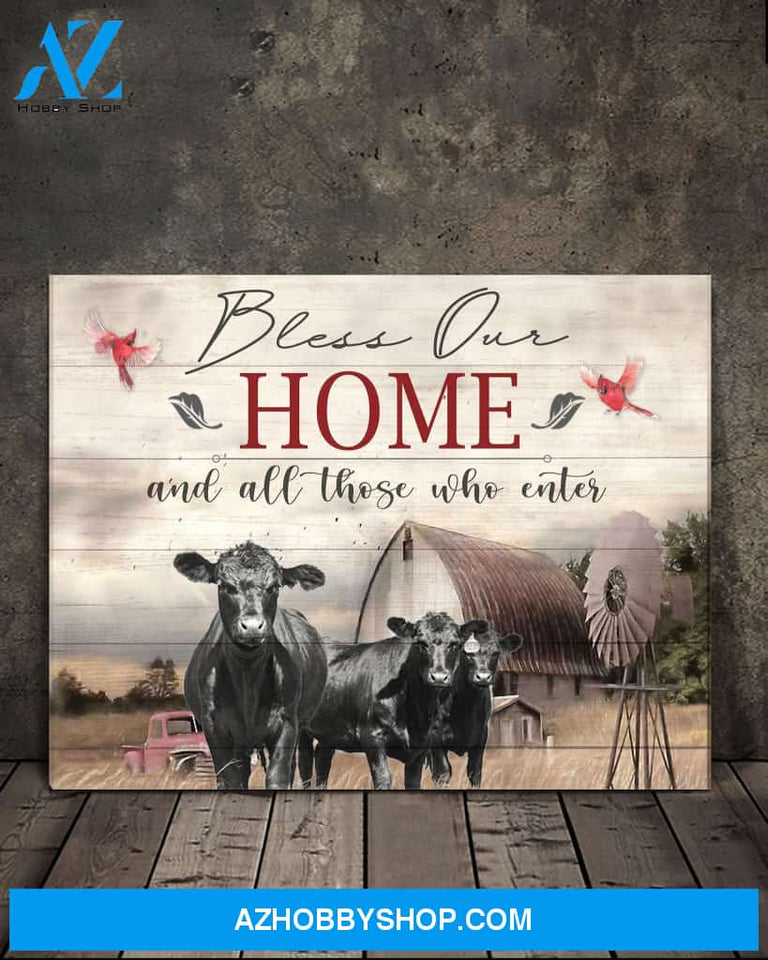 Cow Farm Bless our Home Premium Canvas Wall Art, Wall Decor Visual Art