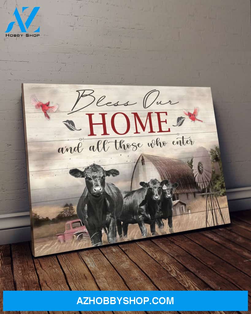 Cow Farm Bless our Home Premium Canvas Wall Art, Wall Decor Visual Art