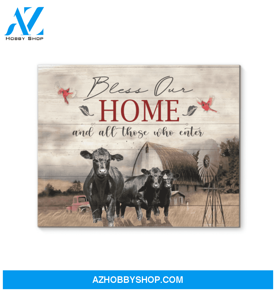 Cow Farm Bless our Home Premium Canvas Wall Art, Wall Decor Visual Art
