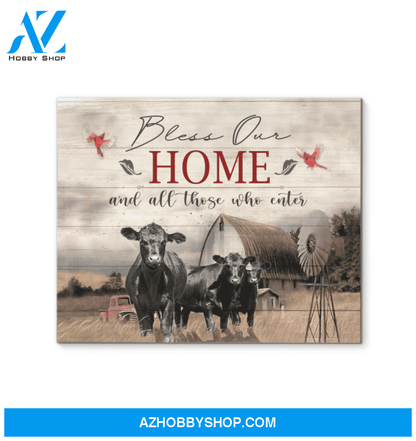 Cow Farm Bless our Home Premium Canvas Wall Art, Wall Decor Visual Art