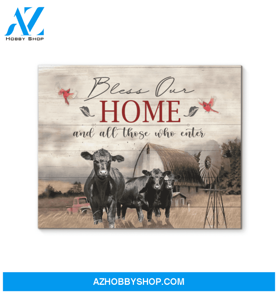 Cow Farm Bless our Home Premium Canvas Wall Art, Wall Decor Visual Art