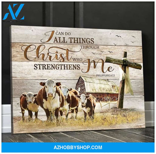 Cow Farm, I Can do all Things Through Christ Canvas Poster Wall Art Prints, Farmhouse Decor
