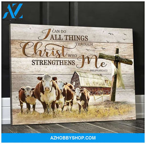 Cow Farm, I Can do all Things Through Christ Canvas Poster Wall Art Prints, Farmhouse Decor
