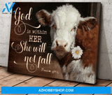 Cow Farm Premium Canvas Wall Art, Wall Decor Visual Art - God Is Within Her She Will Not Fall Premium Canvas