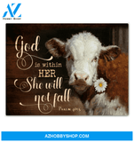 Cow Farm Premium Canvas Wall Art, Wall Decor Visual Art - God Is Within Her She Will Not Fall Premium Canvas