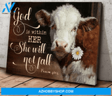 Cow Farm Premium Canvas Wall Art, Wall Decor Visual Art - God Is Within Her She Will Not Fall Premium Canvas