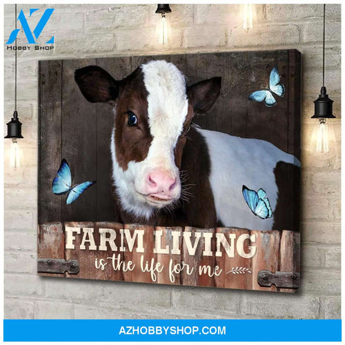 Cow Farm Premium Canvas Wall Art, Wall Decor Visual Art - Farm Living Is The Life For Me Premium Canvas