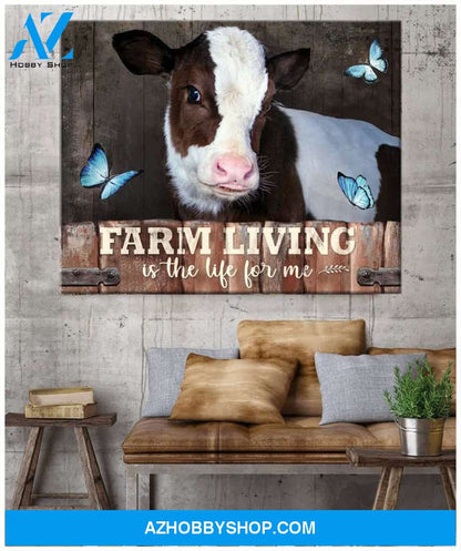 Cow Farm Premium Canvas Wall Art, Wall Decor Visual Art - Farm Living Is The Life For Me Premium Canvas