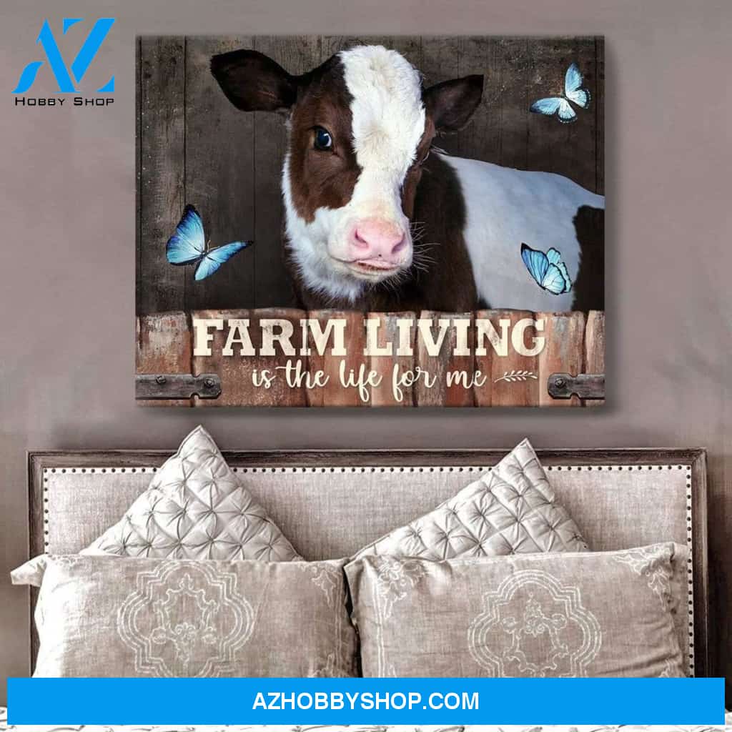 Cow Farm Premium Canvas Wall Art, Wall Decor Visual Art - Farm Living Is The Life For Me Premium Canvas