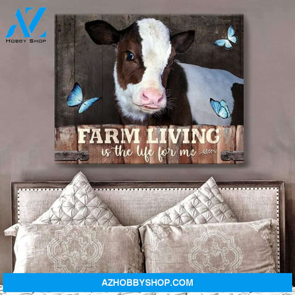 Cow Farm Premium Canvas Wall Art, Wall Decor Visual Art - Farm Living Is The Life For Me Premium Canvas