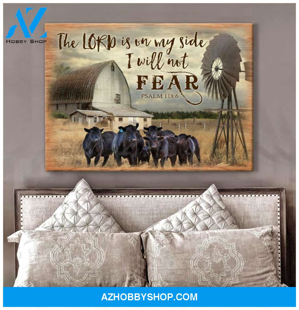 Cow Farm Premium Canvas Wall Art, Wall Decor Visual Art - The Lord Is On My Side I Will Not Fear Premium Canvas
