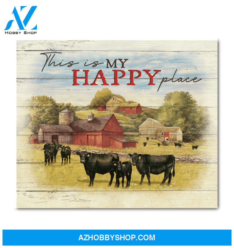 Cow Farm Premium Canvas Wall Art, Wall Decor Visual Art - This is My Happy Place Premium Canvas