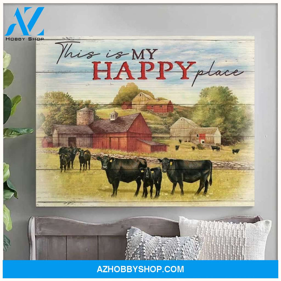 Cow Farm Premium Canvas Wall Art, Wall Decor Visual Art - This is My Happy Place Premium Canvas