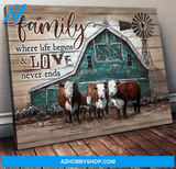 Cow Farm Premium Canvas Wall Art, Wall Decor Visual Art - Where Life Begins And Love Never Ends Premium Canvas
