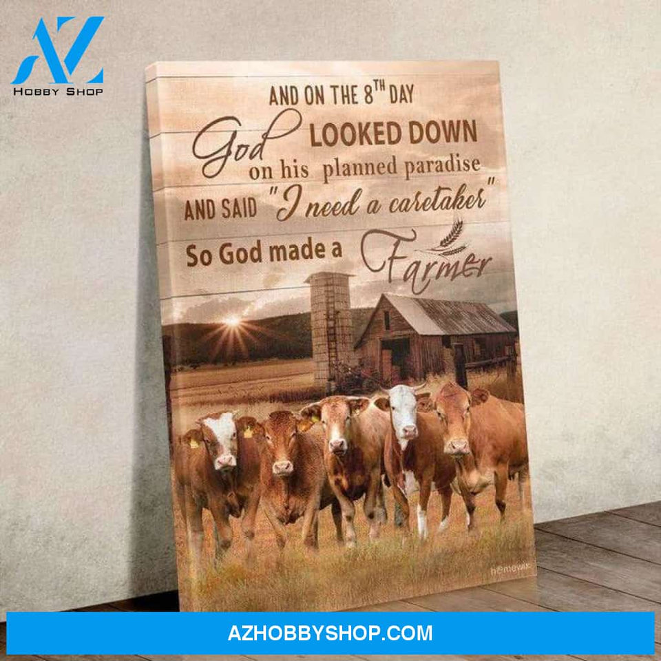 Cow God Made A Farmer Canvas Poster Wall Art Prints, Farmhouse Decor