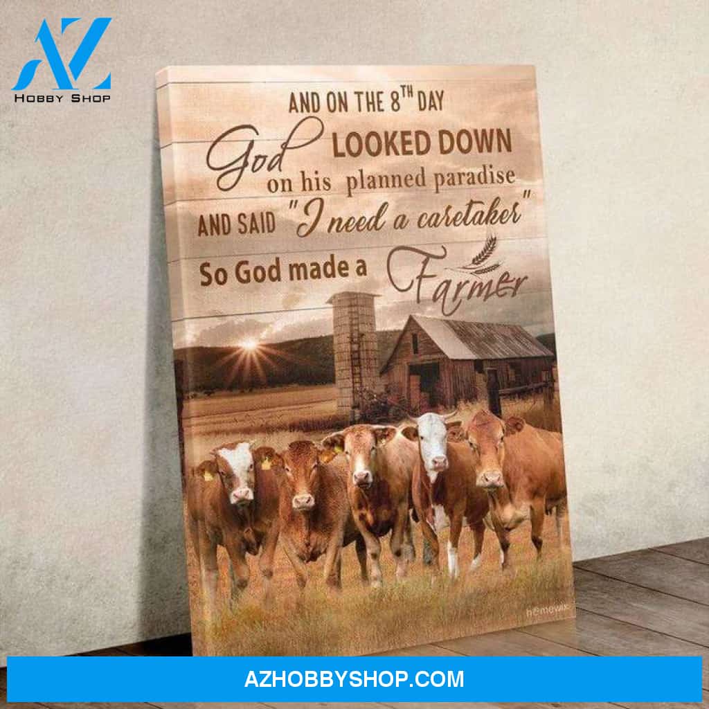 Cow God Made A Farmer Canvas Poster Wall Art Prints, Farmhouse Decor