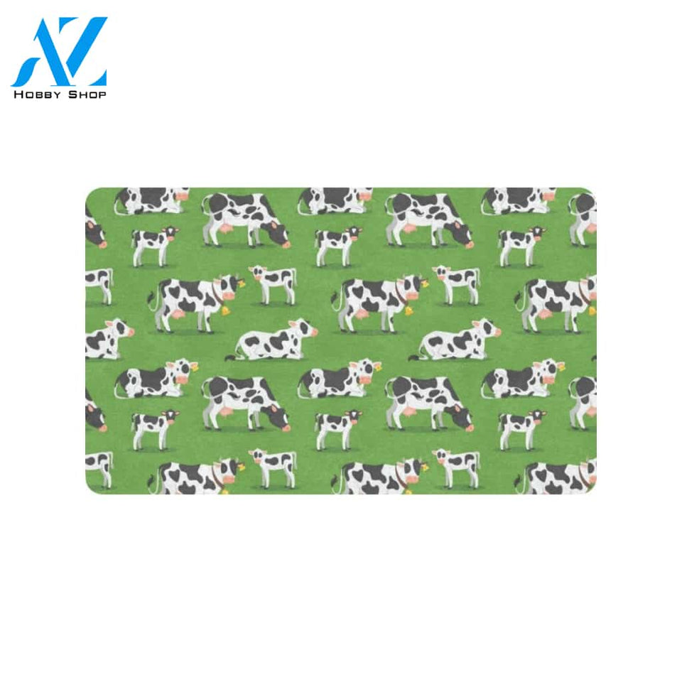 Cow Happy Print Pattern Rubber Doormat