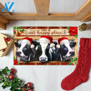 Cow Heifer Farming Life Merry Christmas Cattle Farm Our Happy Place Dairy Indoor And Outdoor Doormat Housewaring Welcome Mat Gift For Friend Family