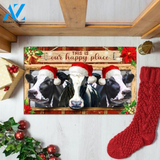 Cow Heifer Farming Life Merry Christmas Cattle Farm Our Happy Place Dairy Indoor And Outdoor Doormat Housewaring Welcome Mat Gift For Friend Family