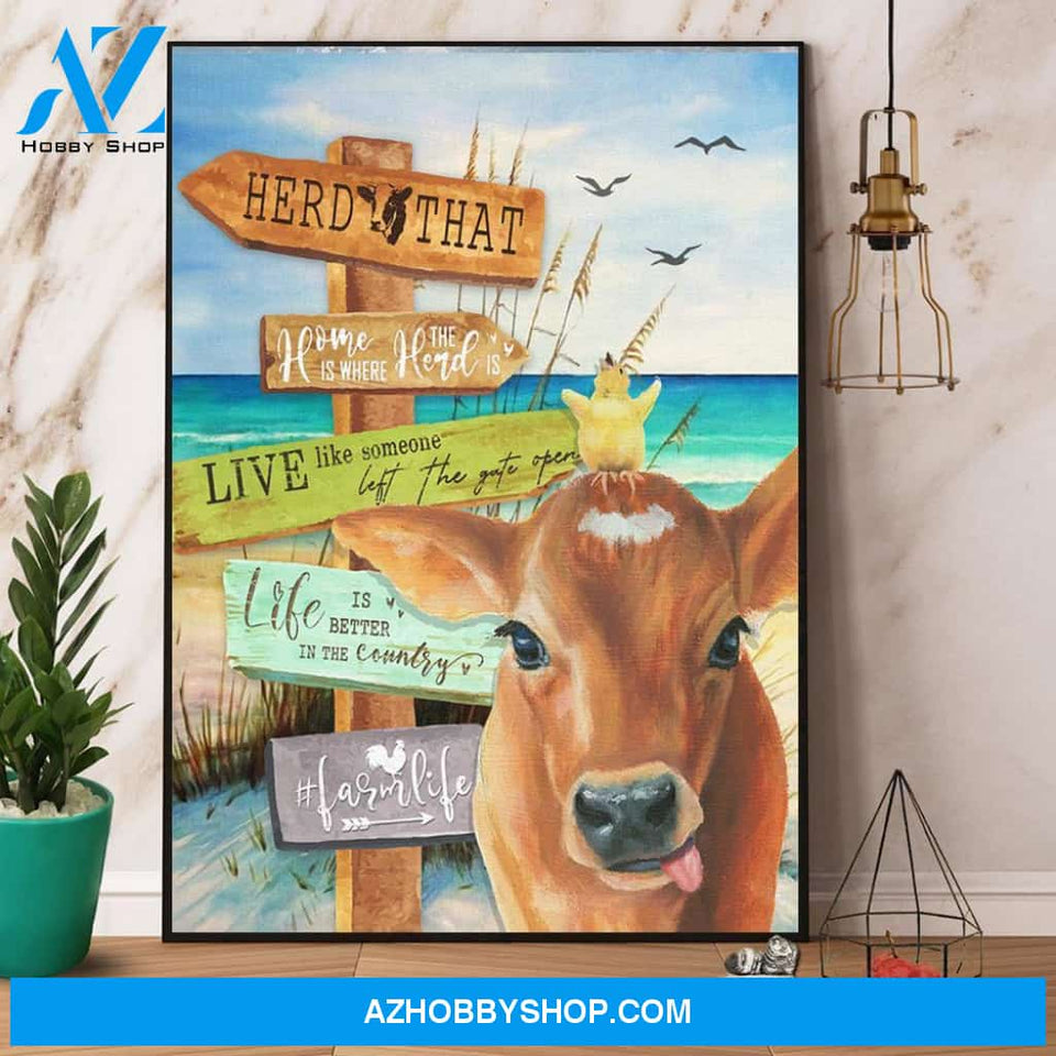 Cow Home Is Where The Herd Is Canvas And Poster, Wall Decor Visual Art