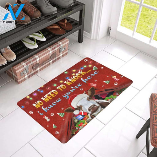 Cow Knows You Are Here Christmas Printed Doormat Home Decor
