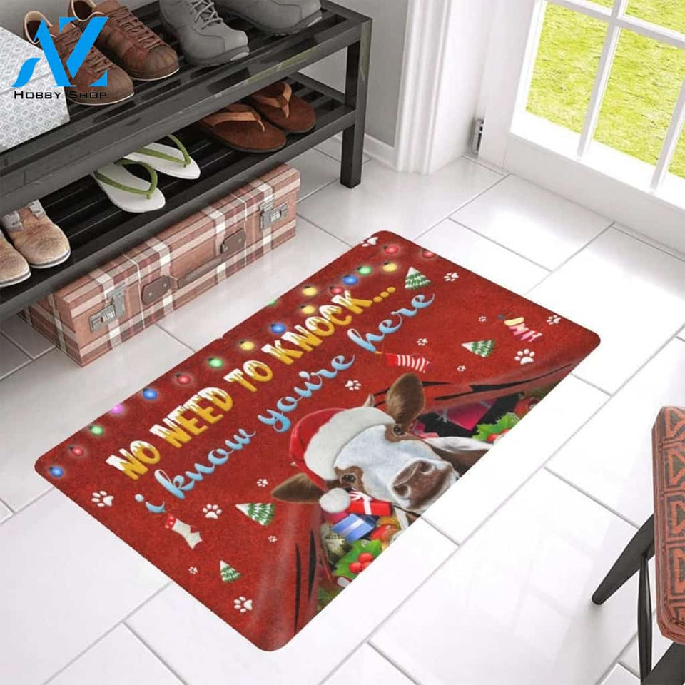 Cow Knows You Are Here Christmas Printed Doormat Home Decor
