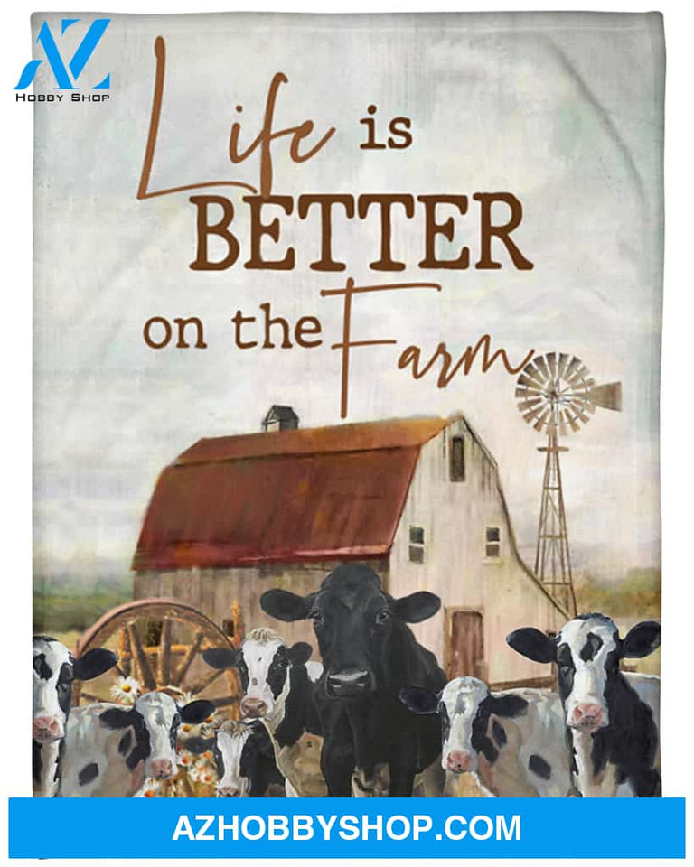 Cow Life Is Better On The Farm Fleece Blanket, Gift For Cow Lovers Gift For Family Friend Home Decor Bedding Couch Sofa Soft And Comfy Cozy