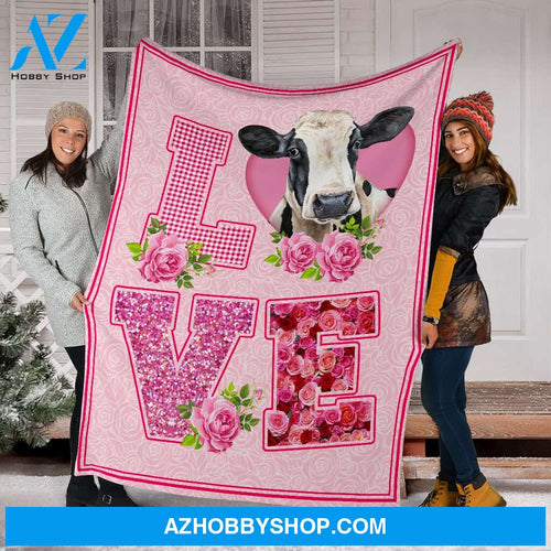Cow Love Rose Pink Fleece Blanket