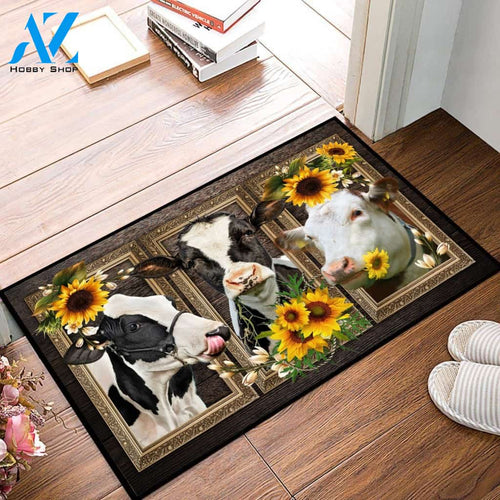 Cow Lovely Sunflowers Doormat | Welcome Mat | House Warming Gift