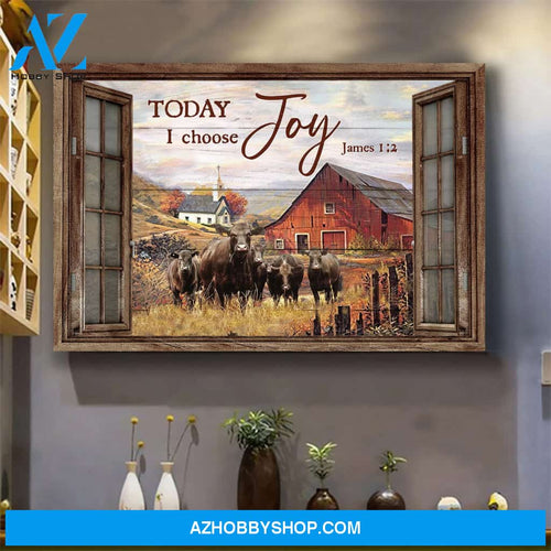 Cow on farm - Today I choose joy window frame - Jesus Landscape Canvas Prints - Wall Art